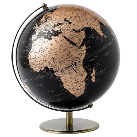 Mapamundi Globo Negro y Bronce 20 cms